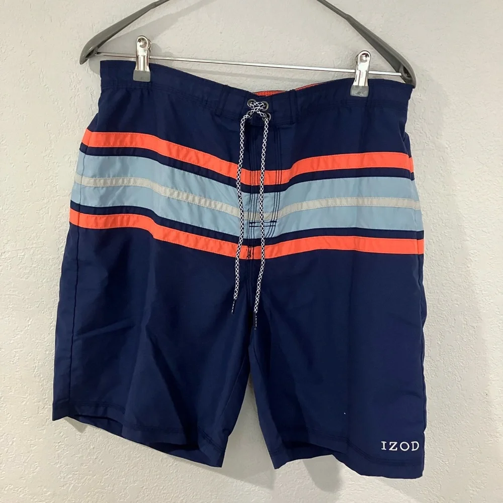 IZOD Men’s large swim trunks swimsuit bottoms blue orange beach vacation pool